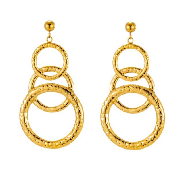 Vintage geometric circle stainless steel earrings