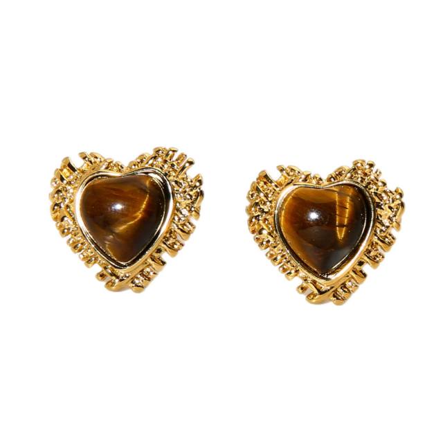 Tiger Eye Stone Imitation Pearl Inlaid Cut Out Special-Shaped Earrings stainless steel earrings