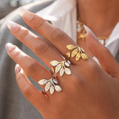 Natural leaf design stainless steel rings