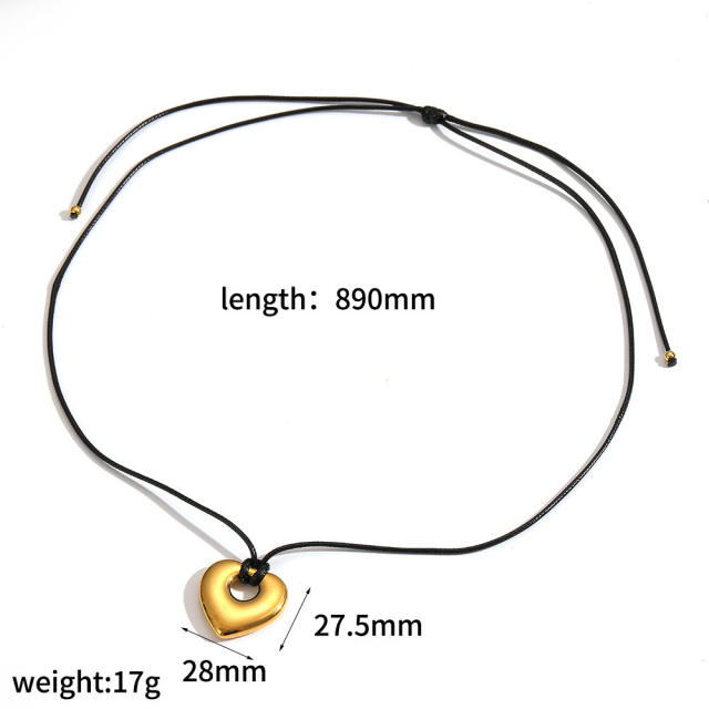 Personalized Retro Wax Rope Sweater Chain Stainless Steel Heart-Shaped O-Shaped Pendant long necklace
