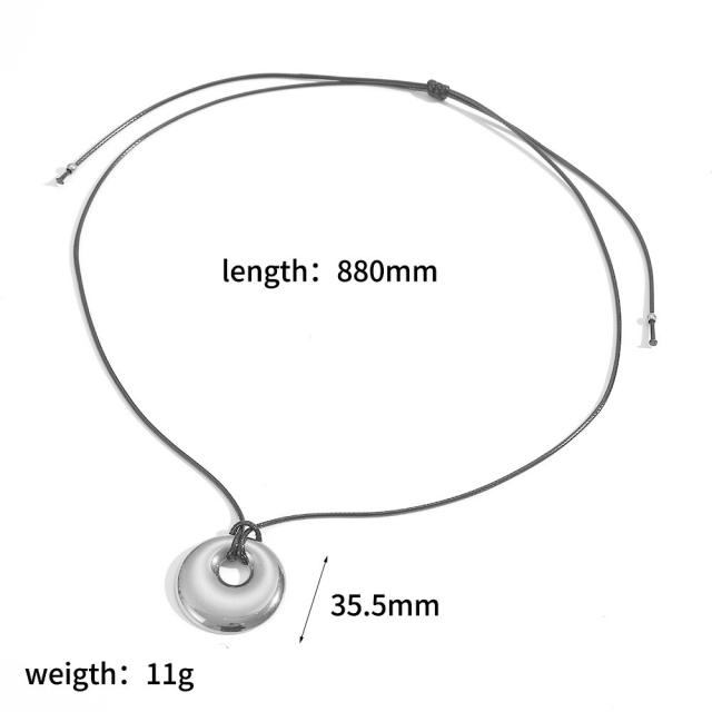 Personalized Retro Wax Rope Sweater Chain Stainless Steel Heart-Shaped O-Shaped Pendant long necklace