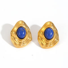 Retro Exaggerated Stainless Steel Earrings Natural Stone Titanium Steel Earrings