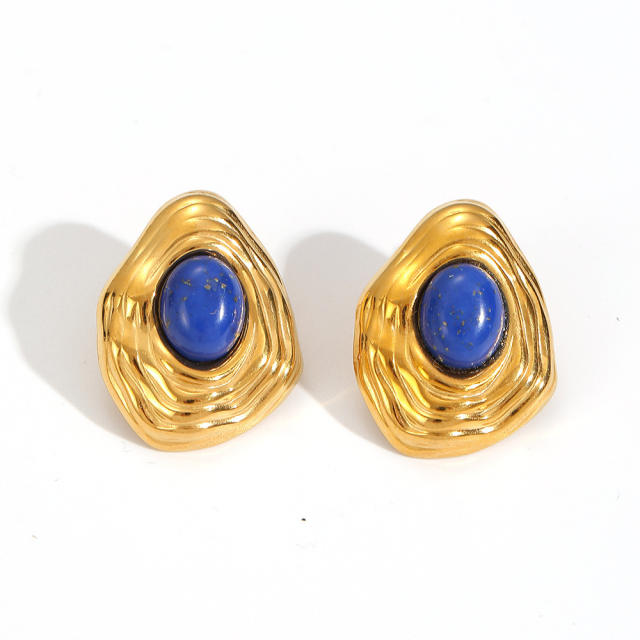 Retro Exaggerated Stainless Steel Earrings Natural Stone Titanium Steel Earrings