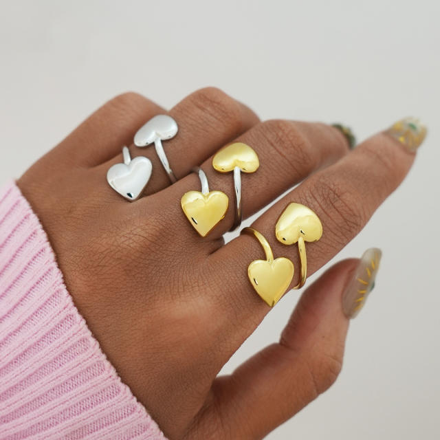 Geometric Love Ring for Women Simple Square Ball Open Ring stainless steel rings
