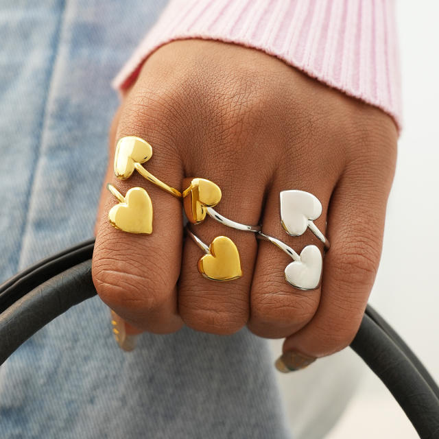 Geometric Love Ring for Women Simple Square Ball Open Ring stainless steel rings