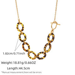 Leopard Print acrylic circle Stainless Steel Necklace Acrylic Resin Necklace