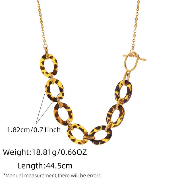 Leopard Print acrylic circle Stainless Steel Necklace Acrylic Resin Necklace