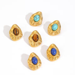 Retro Exaggerated Stainless Steel Earrings Natural Stone Titanium Steel Earrings