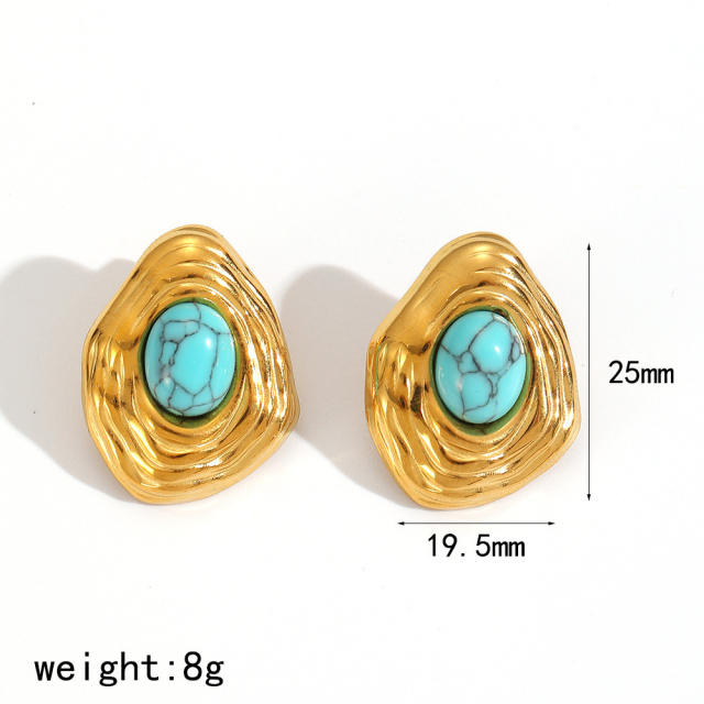 Retro Exaggerated Stainless Steel Earrings Natural Stone Titanium Steel Earrings