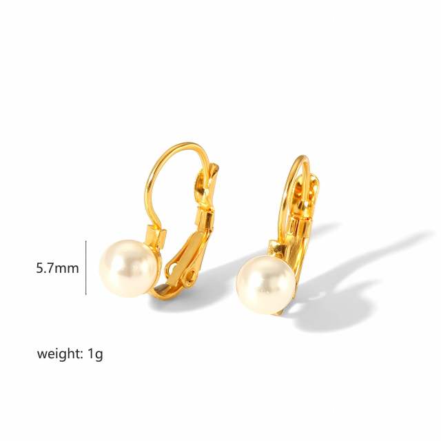French retro style buckle size pearl earrings stainless steel earrings