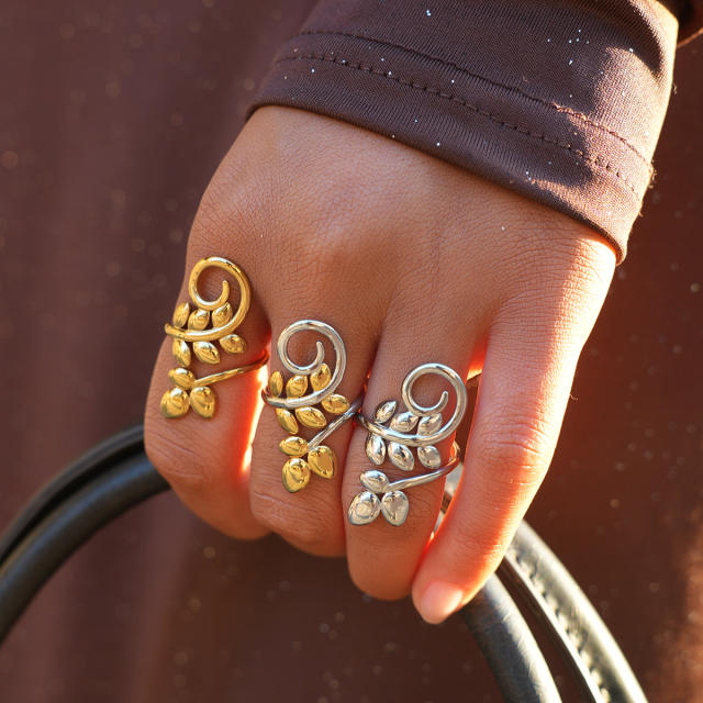 Women's Olive Leaf 18K Gold-Plated Stainless Steel Rings