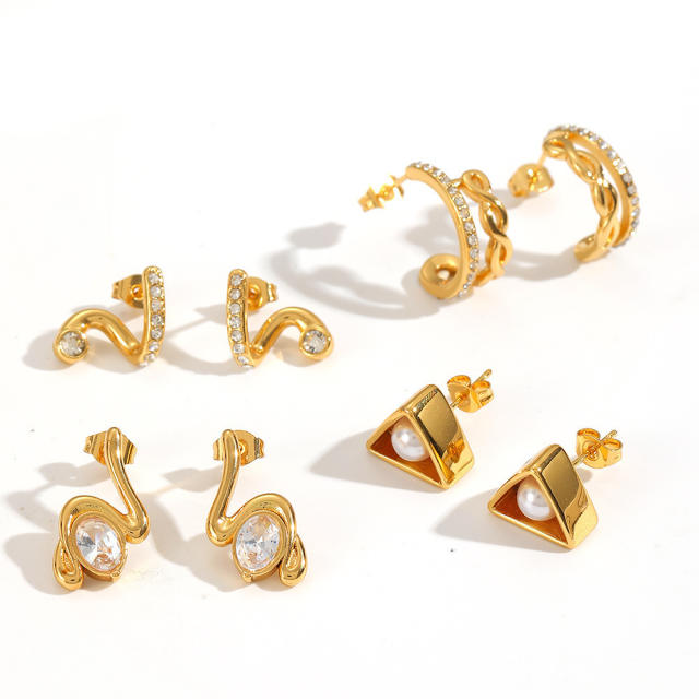 Geometric Stainless Steel Earrings Fashionable Diamond Pearl Titanium Steel Earrings