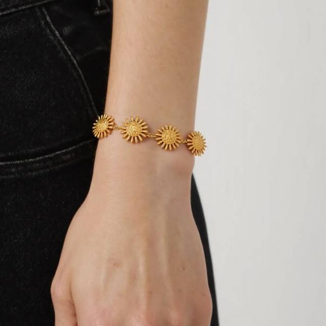 Sunflower Series Stainless Steel Bracelet Earrings Jewelry Set