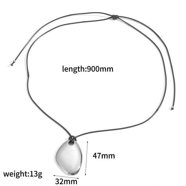Personalized Retro Wax Rope Sweater Chain Stainless Steel Heart-Shaped O-Shaped Pendant long necklace