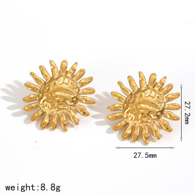 Sunflower Series Stainless Steel Bracelet Earrings Jewelry Set