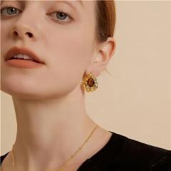 Retro Exaggerated Stainless Steel Earrings Natural Stone Titanium Steel Earrings