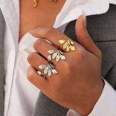 Natural leaf design stainless steel rings