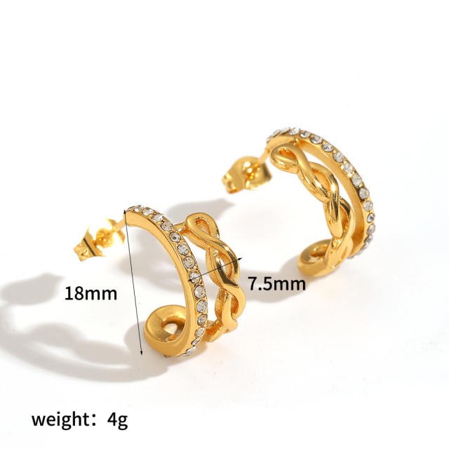 Geometric Stainless Steel Earrings Fashionable Diamond Pearl Titanium Steel Earrings