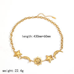Star Moon Sun Stainless Steel Necklace Bracelet Jewelry Set