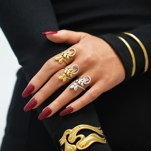 Women's Olive Leaf 18K Gold-Plated Stainless Steel Rings