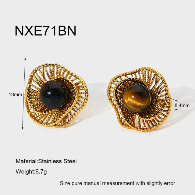 Tiger Eye Stone Imitation Pearl Inlaid Cut Out Special-Shaped Earrings stainless steel earrings