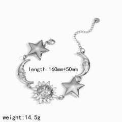 Star Moon Sun Stainless Steel Necklace Bracelet Jewelry Set