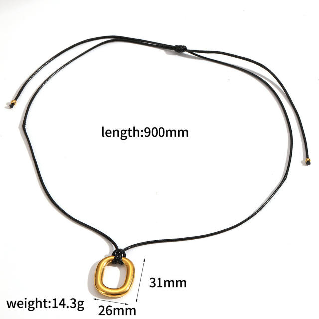 Personalized Retro Wax Rope Sweater Chain Stainless Steel Heart-Shaped O-Shaped Pendant long necklace