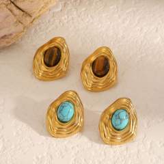 Retro Exaggerated Stainless Steel Earrings Natural Stone Titanium Steel Earrings