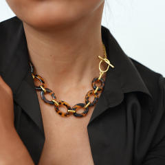 Leopard Print acrylic circle Stainless Steel Necklace Acrylic Resin Necklace