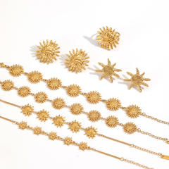 Sunflower Series Stainless Steel Bracelet Earrings Jewelry Set