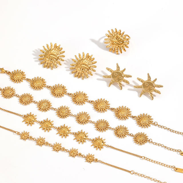 Sunflower Series Stainless Steel Bracelet Earrings Jewelry Set