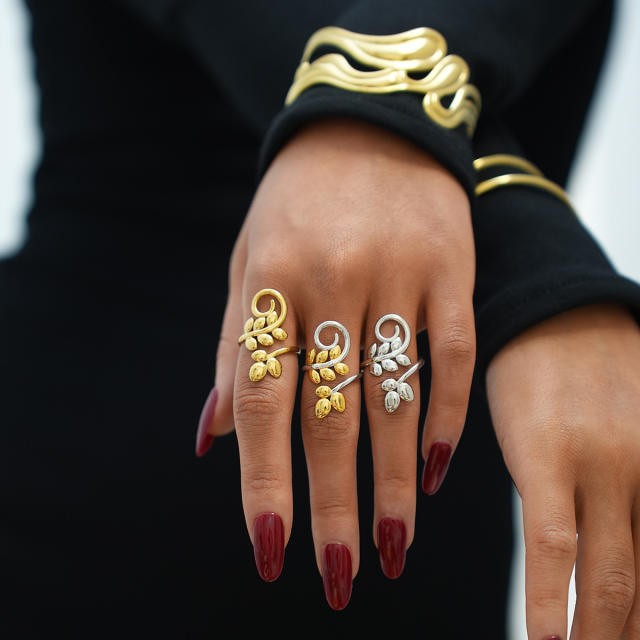 Women's Olive Leaf 18K Gold-Plated Stainless Steel Rings