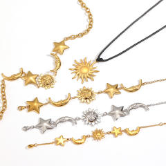 Star Moon Sun Stainless Steel Necklace Bracelet Jewelry Set