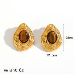 Retro Exaggerated Stainless Steel Earrings Natural Stone Titanium Steel Earrings