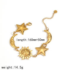 Star Moon Sun Stainless Steel Necklace Bracelet Jewelry Set
