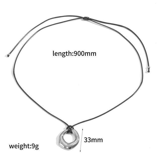 Personalized Retro Wax Rope Sweater Chain Stainless Steel Heart-Shaped O-Shaped Pendant long necklace