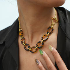 Leopard Print acrylic circle Stainless Steel Necklace Acrylic Resin Necklace
