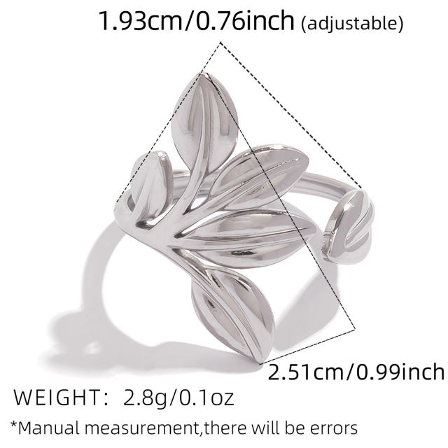 Natural leaf design stainless steel rings