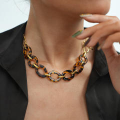 Leopard Print acrylic circle Stainless Steel Necklace Acrylic Resin Necklace