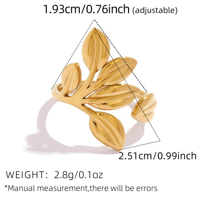 Natural leaf design stainless steel rings