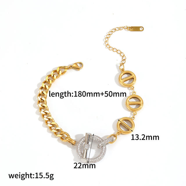 Full Diamond Zircon pig nose Stainless Steel Earrings Necklace Bracelet Jewelry Set