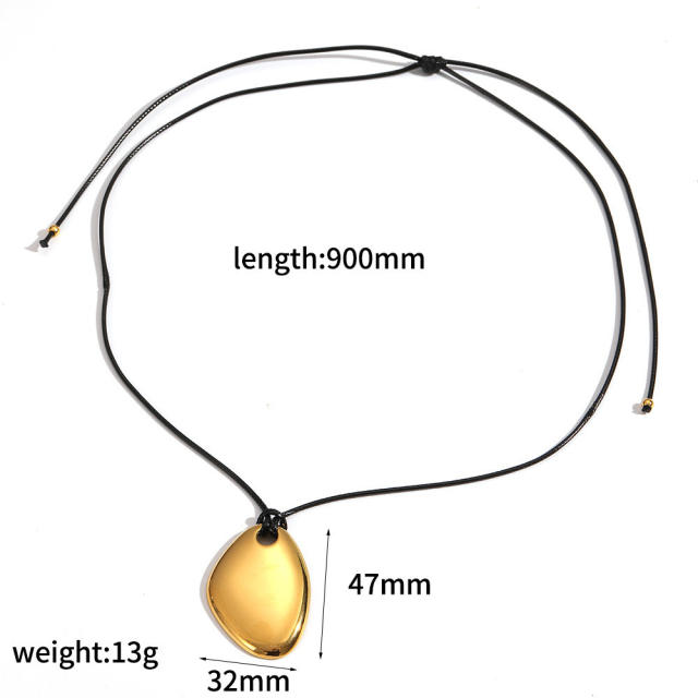 Personalized Retro Wax Rope Sweater Chain Stainless Steel Heart-Shaped O-Shaped Pendant long necklace