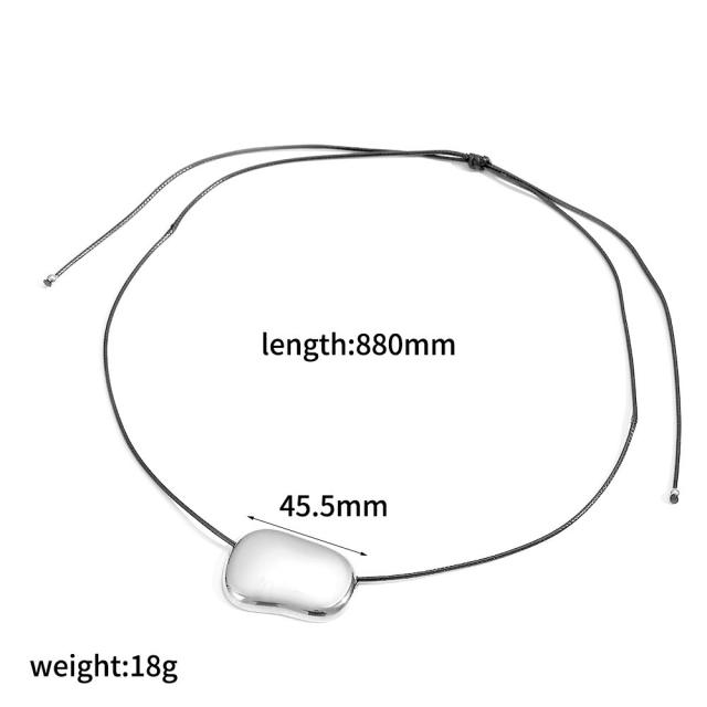 Personalized Retro Wax Rope Sweater Chain Stainless Steel Heart-Shaped O-Shaped Pendant long necklace