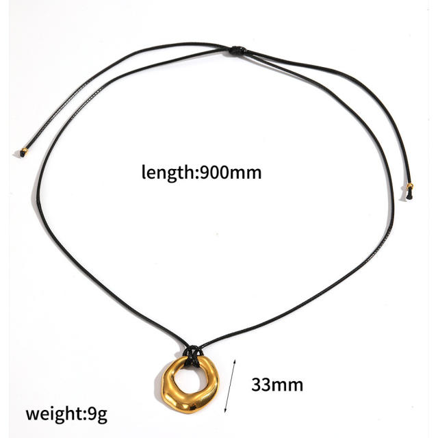 Personalized Retro Wax Rope Sweater Chain Stainless Steel Heart-Shaped O-Shaped Pendant long necklace