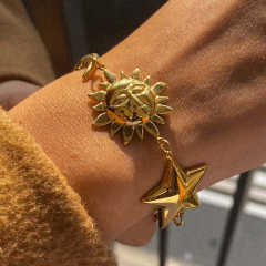 Star Moon Sun Stainless Steel Necklace Bracelet Jewelry Set