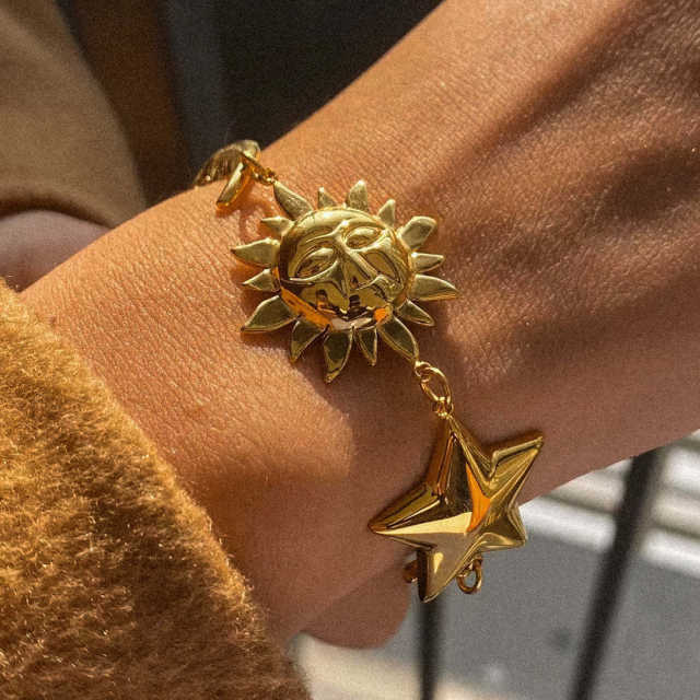Star Moon Sun Stainless Steel Necklace Bracelet Jewelry Set