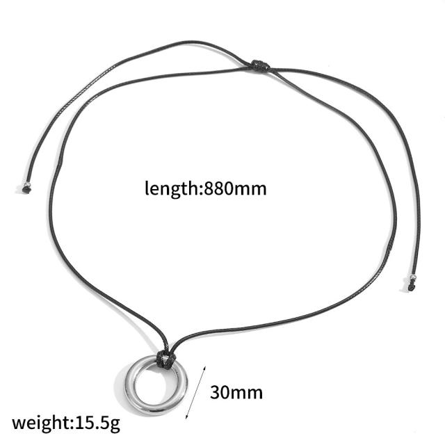 Personalized Retro Wax Rope Sweater Chain Stainless Steel Heart-Shaped O-Shaped Pendant long necklace