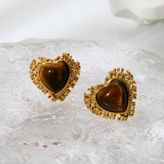 Tiger Eye Stone Imitation Pearl Inlaid Cut Out Special-Shaped Earrings stainless steel earrings