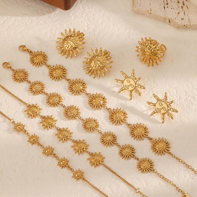 Sunflower Series Stainless Steel Bracelet Earrings Jewelry Set