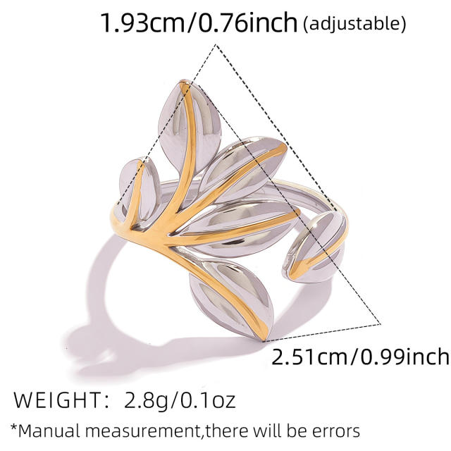 Natural leaf design stainless steel rings